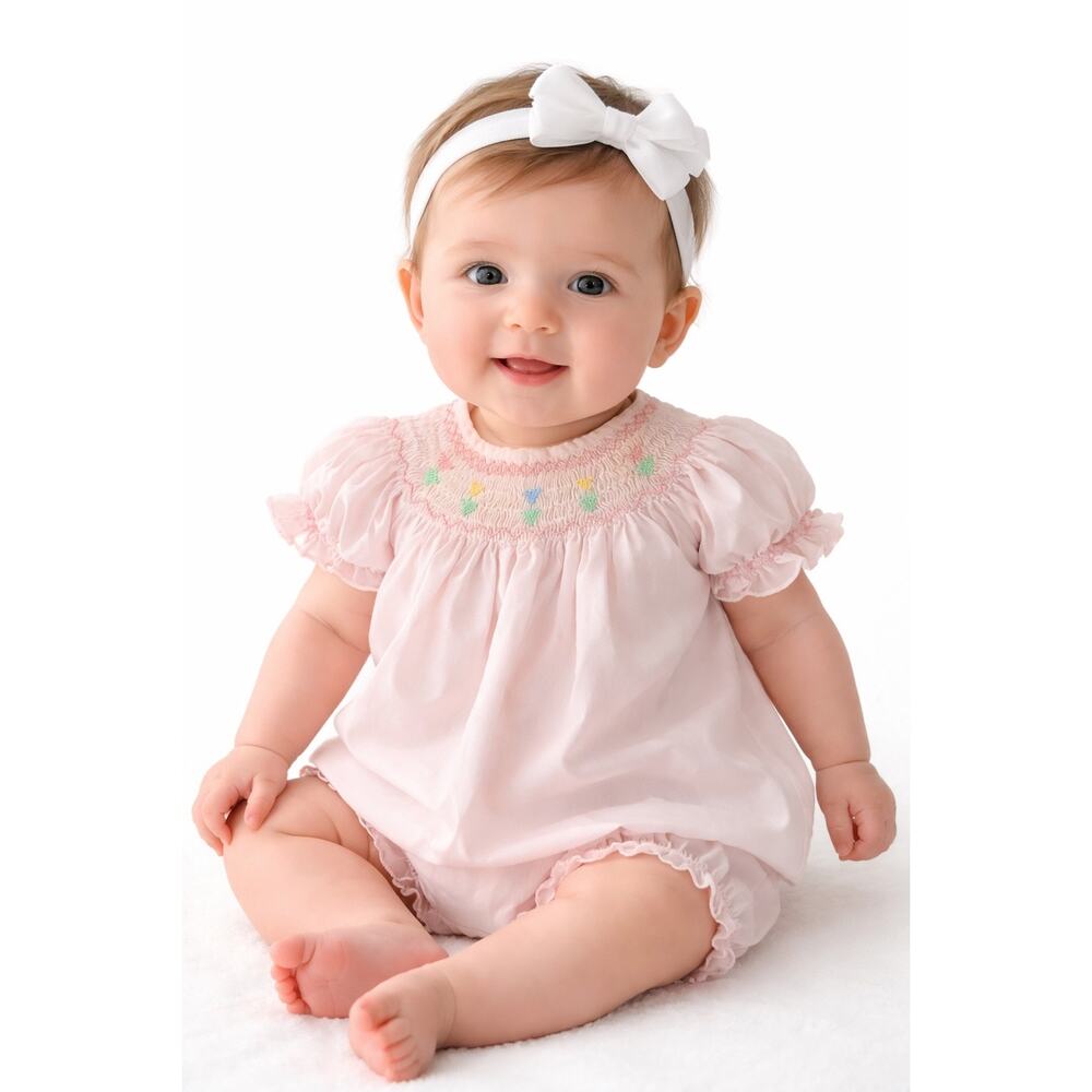 Carriage Boutiques Y2K Smocked Baby Dress Set Pink 3M Floral